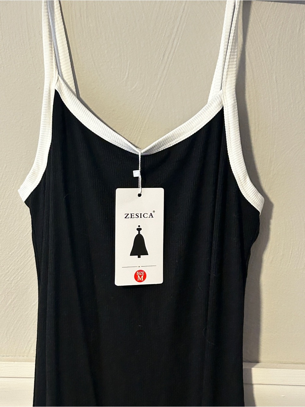 Zesica Black Ribbed Tank Dress with White Trim